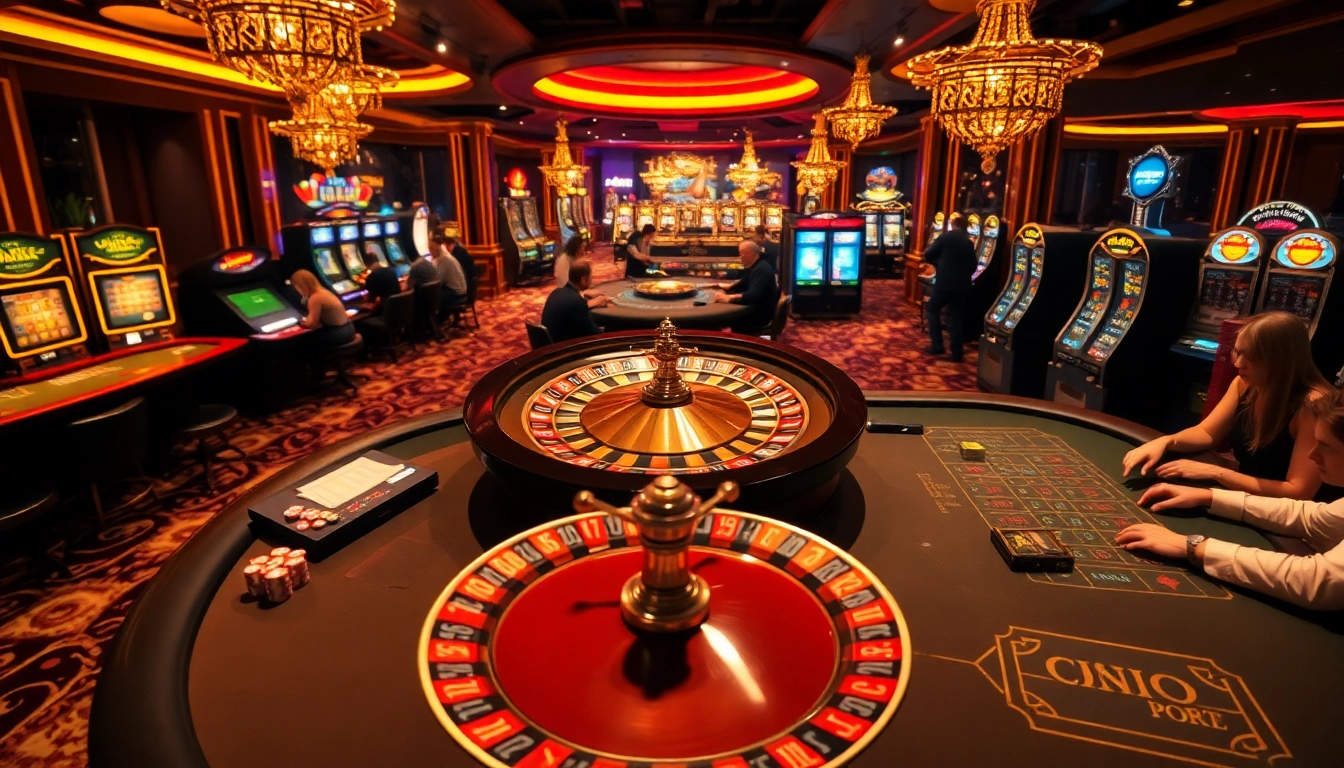 Engaging players enjoying thrilling casino games at https://okadabooks.com/, showcasing roulette, poker, and slot machines.