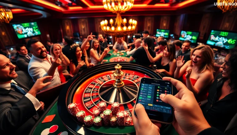 Experience the thrill of live casino gaming at https://uu88.ngo/ with vibrant roulette and excited players.